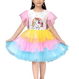 HERE&NOW Girls Flared Sleeve Net Fit & Flare Dress-image-57