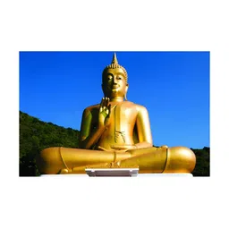 Inephos Gold-Toned And Blue Buddha Religious Printed Canvas Wall Art-34