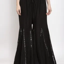 Women Relaxed Black Viscose Rayon Trousers-image-50