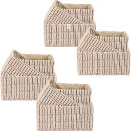 Cotton Set of 12 Storage Basket with Handle | GM-28-BG | Rectangular Biege Color Storage Basket-13