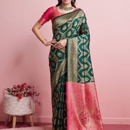 DIVASTRI Ethnic Motif Woven Design Zari Banarasi Saree-picture-11