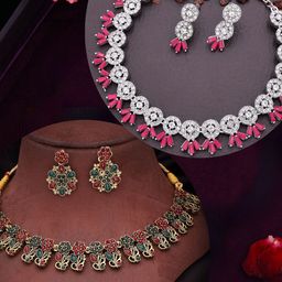 DIVASTRI Set Of 2 Gold & Silver American Diamond Studded Jewellary Set-image-85