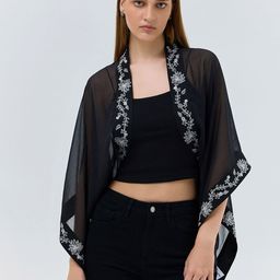 COVER STORY Women Shawl Collar Floral Embroidered Open Front Jacket-picture-17