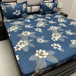 Pure Decor Blue & Peach-Coloured Floral Queen Bedsheet with 2 Pillow Covers-image-60