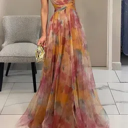 bebe Women Abstract Dyed Gathered or Pleated Maxi Dress-picture-11