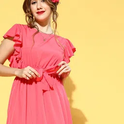 U&F Flutter Sleeve Crepe Fit & Flare Midi Dress-image-48
