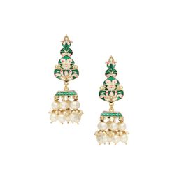 Anouk Artificial Beaded & Kundan Studded Geometric Shaped Meenakari Drop Earrings image 3