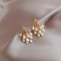 PolluxCraft Gold-Plated Pearls Contemporary Studs-6