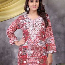 RUDRA LIFESTYLE Ethnic Motifs Embroidered Thread Work Pure Cotton Thread Work Kurti-image-14