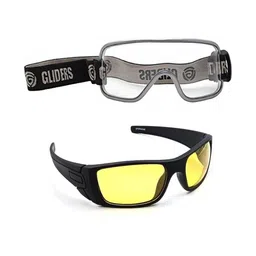 REDEX Men Set Of 2 Yellow & Transparent Lens & Black & Grey Oversized Sunglasses with-16