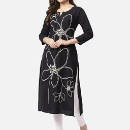 PALSIYA PRESENTS Floral Embroidered Notch Neck Thread Work Straight Kurta-picture-27
