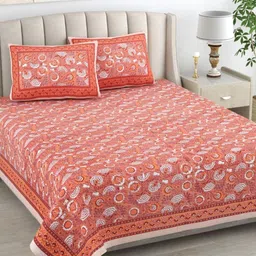 The Craft Monk Brown & White Floral King Bedsheet with 2 Pillow Covers-image-67