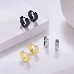 Yellow Chimes Men Set Of 3 Contemporary Studs Earrings-9