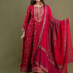 DIVASTRI Women Ethnic Print Embroidered Regular Pure Cotton Kurta With Trousers & Dupatta-image-18