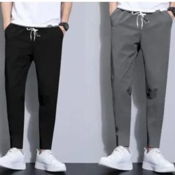 Pack of 2 Men Solid Black, Grey Track Pants-image-44