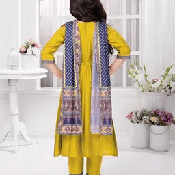 Tiny Kingdom Geometric Yoke Design Panelled Anarkali Kurta With Trouser & Dupatta image 4