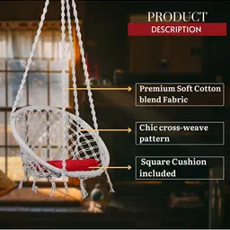 Swingzy Grey & Red Textured Cotton Hammock Swing With Cushion image 4
