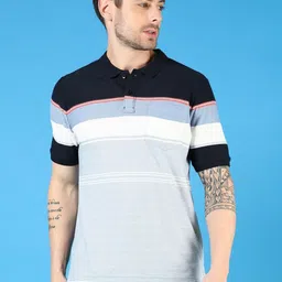 V-Mart Men Striped Polo Collar Pockets T-shirt-image-55