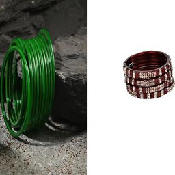 SOMIL Set Of 16 Green Alloy Artificial Stones and Beads Antique Bangles-image-81