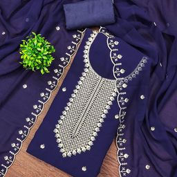 HERE&NOW Embroidered Thread Work Silk Georgette Unstitched Dress Material-image-62