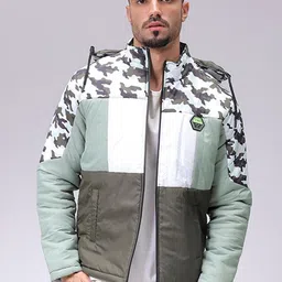 The Indian Garage Co Men Hooded Camouflage Printed Casual Padded Jacket-image-79