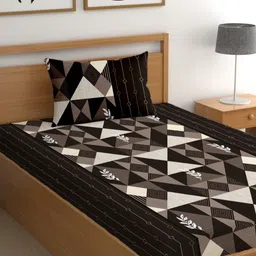 CG HOMES Brown & Beige Geometric 180 TC Single Bedsheet with 1 Pillow Covers-image-11