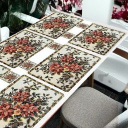 REVEXO 12-Pcs White & Pink Printed Table Placemats&Coasters-22
