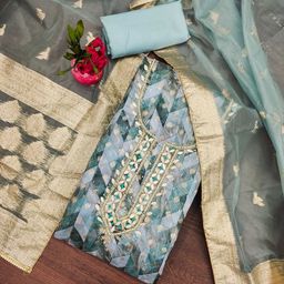 SAINOOR Organza Semi-Stitched Dress Material-image-77