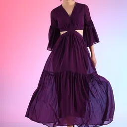 De La Moda Flared Sleeve Fit & Flare Maxi Dress-image-64