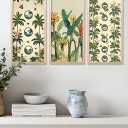 WALLLANE Beige & Green 3 Pieces Floral and Botanical Wooden Wall Paintings-image-71