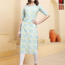 HERE&NOW Selection Of 3 Ethnic Motifs Printed Round Neck Straight Kurta-image-9
