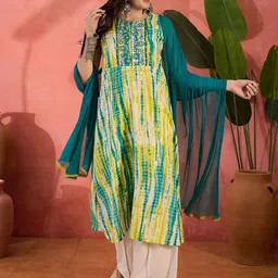 Sangria Printed & Embroidered A-Line Kurta with Dupatta-30