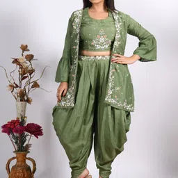 Morchari Embroidered Round-Neck Top With Dhoti & Embroidered Jacket Co-Ords-picture-46