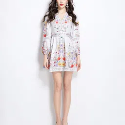 JC Collection Women V-Neck Bishop Sleeves Fit and Flare Dress-picture-54