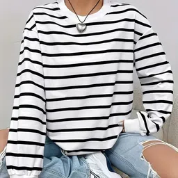 Outzidr Women Striped Regular Pullover Sweatshirt-image-42