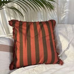 LUSHLYF Rust & Brown Striped Pure Cotton Square Cushion Cover-image-6