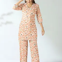 Label Ishnya Peach Floral Hakoba Co-Ord Set-image-34