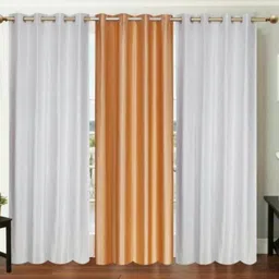 213 cm (7 ft) Polyester Semi Transparent Door Curtain (Pack Of 3) (Solid, gold ,white2)-image-73