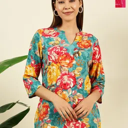 THE FAB FACTORY Women Pack Of 2 Floral Print Mandarin Collar Top-picture-8