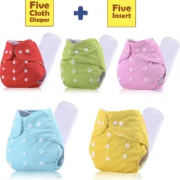 Reusable Adjustable Washable Multicolour Diaper Nappy With Free Insert Liner For Baby New Born To 2 Year (5 Diaper +5 Insert)-image-26