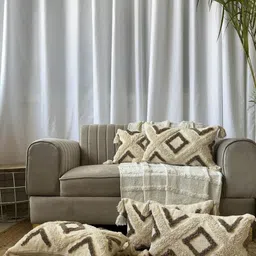 EXPORT HOUSE Off White & Brown 5 Pieces Geometric Square Cushion Covers-44