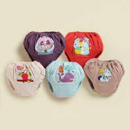 Unfab Infants Girls Pack Of 5 Assorted Printed Pure Cotton Basic Briefs-1