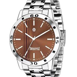 SWISSTYLE Men Brass Embellished Dial & Stainless Steel Straps Analogue Watch SS-GR032-BRW-CH-25