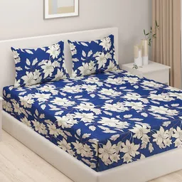 SWAYAM Blue & Cream-Coloured Floral Printed 160 TC King Bedsheet Set  2.28 m x 2.54 m-18