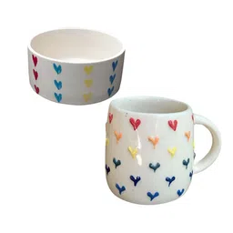 Clay Karma Red & Blue Printed Ceramic Glossy Mug and Bowl Set-45