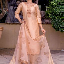 WEAVLLITE Women Yoke Design Regular Kurta with Trousers & With Dupatta image 1