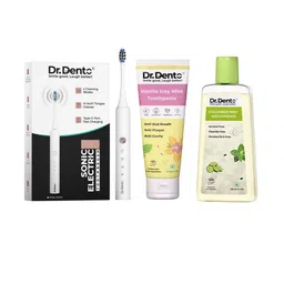 Dr.Dento Set Of 3 Icey Mint Toothpaste- 125 ml & Mint Mouthwash- 300 ml With Toothbrush-image-13
