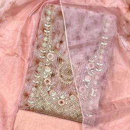 LeeliPeeri Designer Floral Embroidered Gotta Patti Organza Unstitched Dress Material-image-18