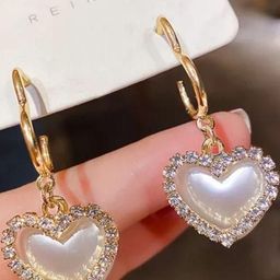 Estailo fashion Artificial Stones Studded Heart Shaped Drop Earrings-image-51