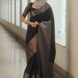 CaniBani Black Silk Blend Banarasi Sarees-image-66
